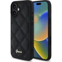 GUESS Étui avec logo en métal matelassé pour Iphone 16 Plus - Noir