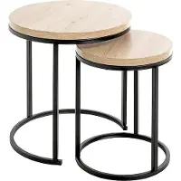 Haku Table d'appoint , set de 2, ronde, tube d'acier, revêtement par poudre, décor chêne clair, noir
