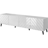 Cama Armoire TV ABETO, dimensions 200x42x52 cm, blanc/blanc brillant