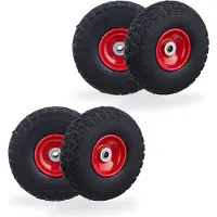 Relaxdays , jeu de 4 roues pour diable, pneus en caoutchouc plein anti-crevaison, 4.10/3.50-4", jante en acier, charge max. 150 kg, 260 x 85 mm, noir et rouge