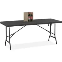 Relaxdays Table de jardin , pliable, dimensions : 73 x 180 x 74 cm, plastique, acier, résistante aux intempéries, aspect bois, table de camping, noire