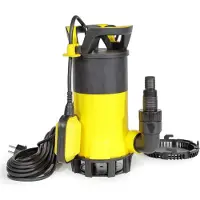 Wiltec Pompe à eau immergée 3 en 1 à aspiration plate 400 W – Jusqu’à 1 mm – 8000 l/h – Refoulement max. 5 m, profondeur max. 7 m – Interrupteur à flotteur, Thermorégulateur – Pompe submersible