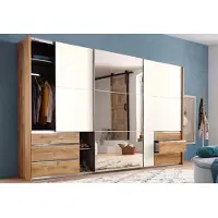 Wimex Armoire coulissante modèle Level, avec miroir. Finition disponible en chêne clair ou blanc. Dimensions : 300 x 65 x 236 cm
