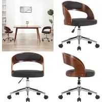vidaXL Chaise de bureau pivotante noire bois courbé et cuir synthétique - Chaise de bureau - Chaises de bureau - Chaises de bureau pivotantes
