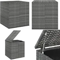 vidaXL Coffre à coussins de jardin en rotin PE 100x97,5x104 cm Gris - Coffre à coussins - Coffre à coussins en rotin PE - Coffre de rangement