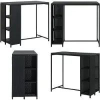 vidaXL Table de bar avec étagère Noir 120x60x110 cm Poly Rotin - Table haute - Table de bar - Tables de bar