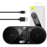 Baseus 2In1 20W Digital Led Display Headphones, Headset, Smartphone Black USB Wireless charging Indoor