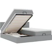 vidaXL Lit ottoman avec matelas & LEDs gris clair 200x200 cm Tissu