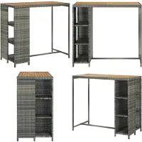 vidaXL Table de bar avec étagère Gris 120x60x110 cm Poly rotin - Table haute - Table de bar - Tables de bar