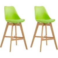 CLP - Ensemble de 2 tabourets de bar Cannes, en plastique, avec dossier et repose-pieds | Couleur : vert. Structure : couleur naturelle