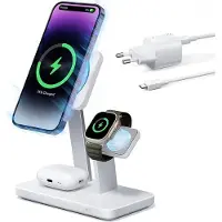ESR HaloLock 25W 3-in-1 Oplader Compatibel met MagSafe Magnetische Draadloze Lader (25 W), Chargeur sans fil, Blanc