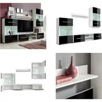 vidaXL Meuble TV cinq pièces avec éclairage LED noir - Vitrine murale - Vitrines murales - Meubles TV - Armoire TV