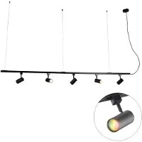 QAZQA Système de rail suspendu intelligent noir monophasé avec 5 Wifi GU10 - Iconic Jeana