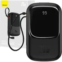 Baseus Powerbank Qpow Pro Z Kablem Lightning, Portem Usb-C I Usb, 20000Mah, 20W (Czarny)