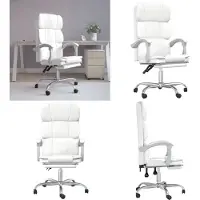 vidaXL Chaise de bureau avec fonction de couchage Blanc similicuir - Chaise de bureau avec fonction de couchage - Chaise de bureau avec fonction de relaxation - Chaise de bureau