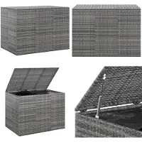 vidaXL Coffre à coussins de jardin en rotin PE 145x100x103 cm Gris - Coffre à coussins - Coffre à coussins en rotin PE - Coffre de rangement