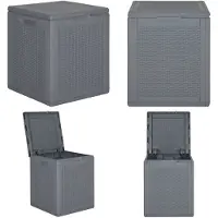 vidaXL Coffre de jardin Gris PP Rotin 90 L - Coffre de jardin - Coffre de jardin - Boîte de rangement