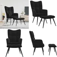 vidaXL Fauteuil relax avec tabouret en velours noir - Fauteuil relax - Fauteuil - Fauteuil - Fauteuil - Fauteuil relax