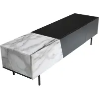 Wohnling Buffet bas noir avecReproduction marbre blanc 150x40x40 cm Commode TV Moderne Armoire TV Basse Armoire TV avec portes & tiroir