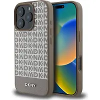 DKNY Repeat Pattern Bottom Stripe Case (Apple iPhone 16 Pro Max), Coque pour téléphone portable, Marron