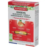SuperDiet Super Diet Ginseng Gelée Royale Acérola Bio 20x15 pc(s) Ampoule(S) Buvable(S)