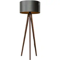 QAZQA Lampadaire Tripod en bois de noyer avec abat-jour en velours vert 50 cm - Tripod Classic