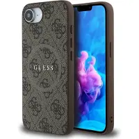 GUESS Pu Leather 4g Colored Ring Magsafe Iphone 16e Phone Case Marron
