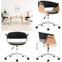 vidaXL Chaise de bureau pivotante noire bois courbé et cuir synthétique - Chaise de bureau - Chaises de bureau - Chaises de bureau pivotantes