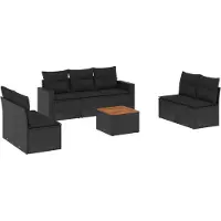 The Living Store Ensemble de jardin canapé 8 pièces avec coussins Noir Poly Rattan