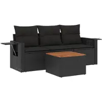 The Living Store Ensemble de salon de jardin 4 pièces avec coussins Noir Poly Rattan
