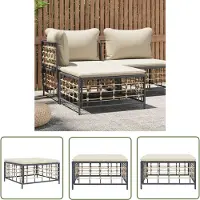 The Living Store Tabouret de jardin avec coussin beige Poly rotin