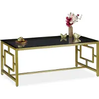 Relaxdays Table basse , plateau en verre noir, structure métallique robuste, table de salon, H x l x P 45 x 110 x 60 cm, noir et or
