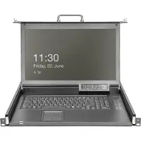 Digitus Console HD LCD TFT modularisée, clavier ES avec 1 port KVM, clavier ES, RAL 9005 noir, Commutateur KVM, Noir
