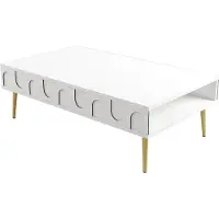 Skye Decor , Lyon 33 - Blanc, Or, Table basse, Blanc, PANNEAUX DE PARTICULES MÉLAMINÉS À 100 %, 105 x 60 x 33,6 cm