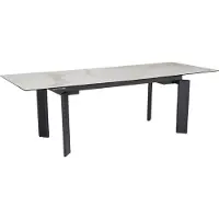 FineBuy : table à manger moderne à rallonges 180–240 cm, blanche – plateau en verre et céramique – table à manger avec piètement métallique robuste – table de cuisine à rallonges