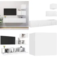 vidaXL 4 pcs. Set d'armoire TV Blanc Bois composite - Ensemble d'armoires TV - Ensemble d'armoires TV - Ensemble d'armoires TV suspendues
