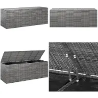 vidaXL Coffre à coussins de jardin en rotin PE 291x100,5x104 cm Gris - Coffre à coussins - Coffre à coussins en rotin PE - Coffre de rangement