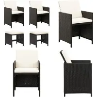 vidaXL Ensemble de 4 chaises et tabourets de jardin Poly Rotin Noir - Chaise De Jardin Et Tabouret - Chaise De Jardin Et Tabouret - Chaise De Jardin - Chaises De Jardin