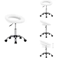 vidaXL Tabouret de travail sur roulettes Blanc Similicuir - Chaises de bureau