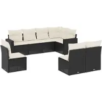 The Living Store Ensemble de jardin canapé 8 pièces avec coussins Noir Poly Rattan