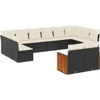 The Living Store 12 pcs. salon de jardin avec coussins noir poly rotin