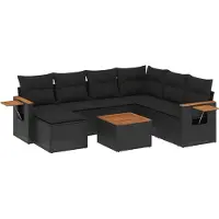 The Living Store Ensemble de jardin canapé 8 pièces avec coussins Noir Poly Rattan