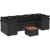 The Living Store Ensemble de jardin canapé 8 pièces avec coussins Noir Poly Rattan