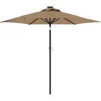 The Living Store Parasol avec LED et mât en acier Taupe 225x225x212 cm