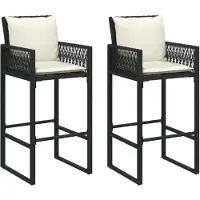 The Living Store Tabouret de bar de jardin avec coussins 2 pcs. noir Poly rotin