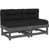 The Living Store Canapé central avec coussin 2 pcs. Gris Pin massif