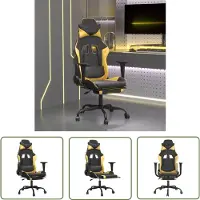 The Living Store Chaise de jeu avec massage & repose-pieds Noir Golden Similicuir