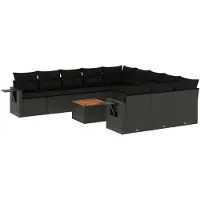 The Living Store 12 pcs. salon de jardin avec coussins noir poly rotin