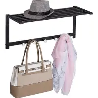 Merkloos porte-manteau mural suspendu - avec étagère - 5 crochets - métal - 28 x 65 x 25 cm - noir