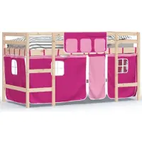 vidaXL Lit surélevé d'enfant avec rideaux rose 90x190 cm pin massif